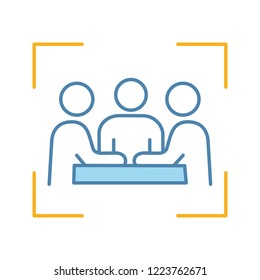 Partners, investors, businessmen color icon. Company meeting, conference. Friends, colleagues, coworkers, co-founders in focus frame. Board of directors. Isolated vector illustration