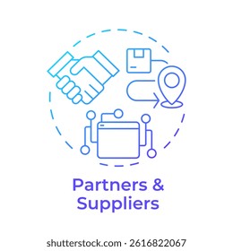 Partners and suppliers blue gradient concept icon. Teamwork, collaboration. Compliance, regulation. Round shape line illustration. Abstract idea. Graphic design. Easy to use in blog post, presentation