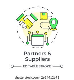 Partners and suppliers multi color concept icon. Teamwork, collaboration. Compliance, regulation. Round shape line illustration. Abstract idea. Graphic design. Easy to use in blog post, presentation