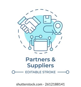 Partners and suppliers soft blue concept icon. Teamwork, collaboration. Compliance, regulation. Round shape line illustration. Abstract idea. Graphic design. Easy to use in blog post, presentation