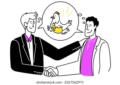 partners think about a successful business chicken with golden eggs