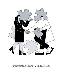 Abstraktes Partnerkonzept, Vektorgrafik. Partnerschaft und Vereinbarung, Zusammenarbeit und Teamwork, Geschäftspartner, eröffnen eine gemeinsame Firma, professionelle Zusammenarbeit abstrakte Metapher.