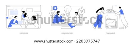 Partnership abstract concept vector illustration set. Discussion, collaboration project, business fundraising, startup investment, brainstorming, work together and share opinion abstract metaphor.