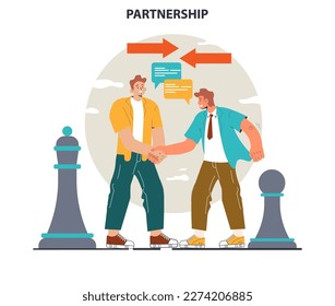 Partnership. Agreement on collaboration and teamwork. Office characters cooperation for additional business development. Idea of successful coworking. Flat vector illustration