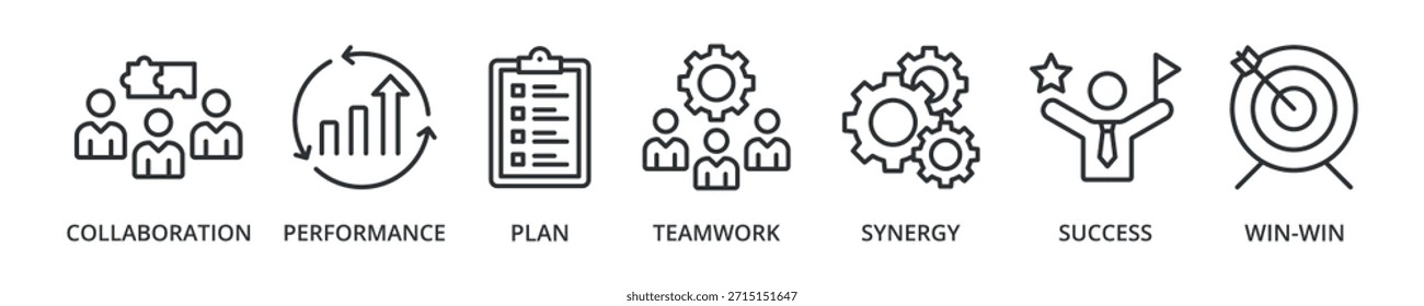 Ícono del Anuncio de colaboración con colaboración, rendimiento, Plan, trabajo en equipo, sinergia, éxito, ganar-ganar
