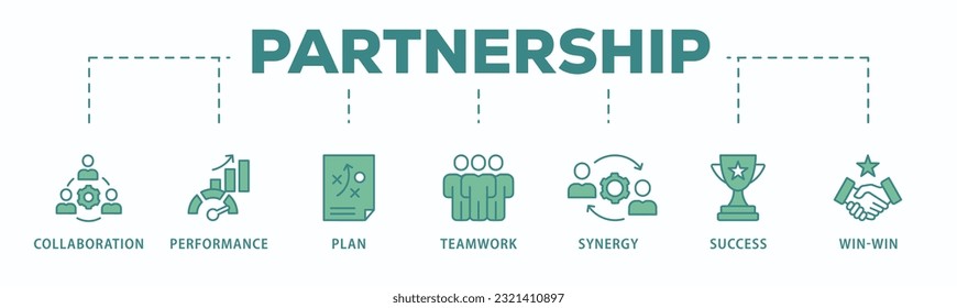 Partnership banner web icon vector illustration concept with icon of collaboration, performance, plan, teamwork, synergy, success and win-win solution