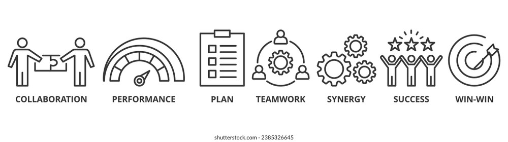 Partnership banner web icon vector illustration concept with icon of collaboration, performance, plan, teamwork, synergy, success and win-win solution