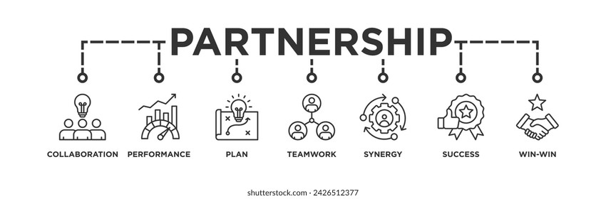 Partnership banner web icon vector illustration concept with icon of collaboration, performance, plan, teamwork, synergy, success and win-win solution