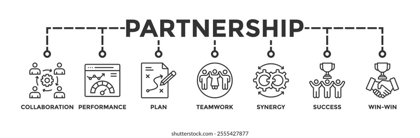 Partnership banner web icon vector illustration concept with icon of collaboration, performance, plan, teamwork, synergy, success and win-win solution	