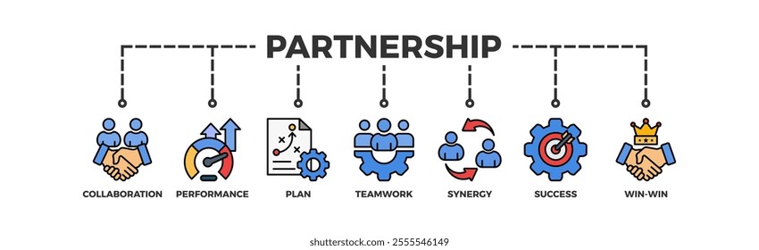 Partnership banner web icon vector illustration concept with icon of collaboration, performance, plan, teamwork, synergy, success and win-win solution
