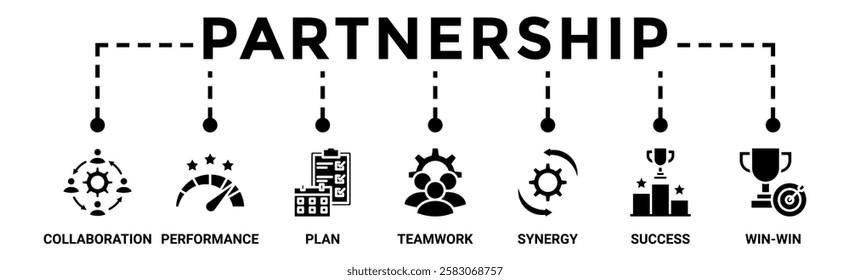 Partnership banner web icon vector illustration concept with icon of collaboration, performance, plan, teamwork, synergy, success and win-win solution