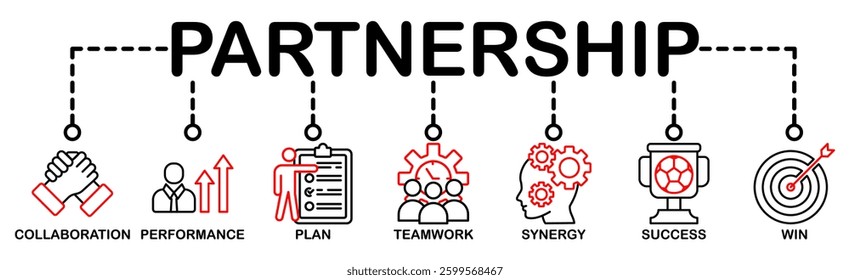 Partnership banner web icon vector illustration concept with icon of collaboration, performance, plan, teamwork, synergy, success and win-win solution