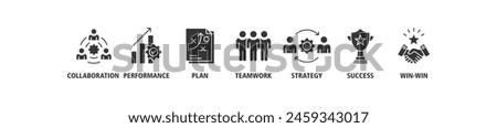 Partnership banner web icon vector set illustration concept with icon of collaboration, performance, plan, teamwork, synergy, success and win-win solution