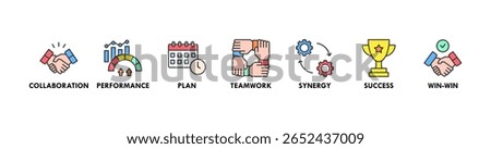 Partnership banner web icon vector illustration concept with icon of collaboration, performance, plan, teamwork, synergy, success and win-win solution