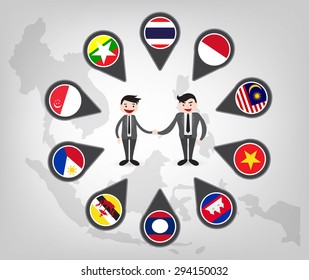 partnership between asean country (aec) in vector eps10