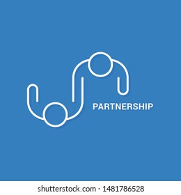Partnership business logo. Linear banner of teamwork on blue background