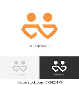 Partnership Business Logo - Two Partners Work Together, Chain Or Infinity Symbol. Company, Cooperation And Teamwork Vector Icon.