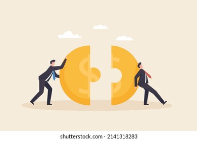  Partnership for business success, Fundraising and venture capital Business expansion or merger.  Business partner connect Dollar coin jigsaw puzzle together.