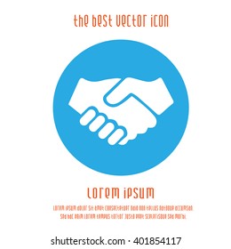 Partnership business vector icon. Hands shaking sign simple isolated. Handshake round blue white logo symbol.