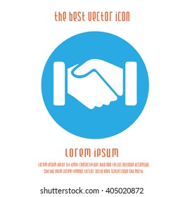 Partnership business vector icon. Hands shaking sign simple isolated. Handshake logo blue white round symbol.