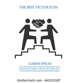 Partnership business vector icon. Hands shaking sign simple isolated on white background. Two businessmen on stairs handshake symbol.