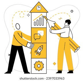 Partnership collaboration vector illustration. Achieve efficiency by strategically brainstorming and communicating effectively Corporate success is woven through fabric partnership and teamwork