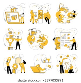 Partnership collaboration vector illustration. Contemplate and strategize, turning challenges into opportunities for achievement Corporate intelligence evolves through collaborative