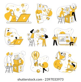 Partnerschaft Zusammenarbeit, Vektorgrafik. Corporate Intelligence floriert, wenn Profis in partnerschaftlicher Zusammenarbeit zusammenarbeiten Lösungen durch strategisches Brainstorming erzielen
