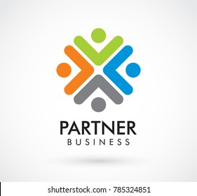 Partnership of colorful arrows abstract vector and logo design or template group business icon of community symbol concept
