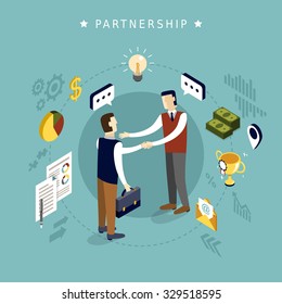 partnership concept in 3d isometric flat design