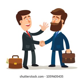 Partnership concept. Businessmen shaking hands on white background. Business vector illustration, cartoon, concept, flat.