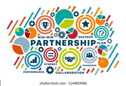 Partnership Concept. Chart With Keywords And Icons. Strategic Partnership Vector Illustration