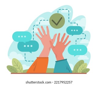 Partnership concept. Collaboration and teamwork. Office characters cooperation for additional business development. Idea of successful coworking. Flat vector illustration