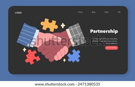 Partnership concept A firm handshake signifying trust and collaboration, with puzzle pieces symbolizing fitting solutions and teamwork Vector illustration
