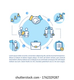 Partnership concept icon with text. Collaboration on project. Teamwork to achieve goal PPT page vector template. Brochure, magazine, booklet design element with linear illustrations