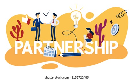 Partnership concept. Idea of teamwork and guidance. Professional leads workers to business success. Isolated flat vector illustration