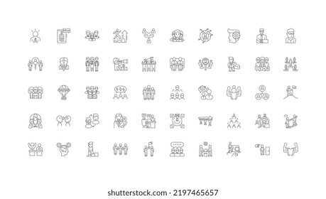 Partnership concept illustration, linear icons, line signs set, vector collection