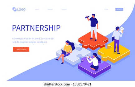 Partnership concept with puzzle. Can use for web banner, infographics, hero images. Flat isometric vector illustration isolated on white background.
