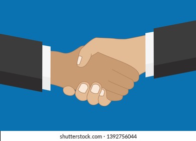 partnership concept two people shake hands on blue background vector illustration EPS10