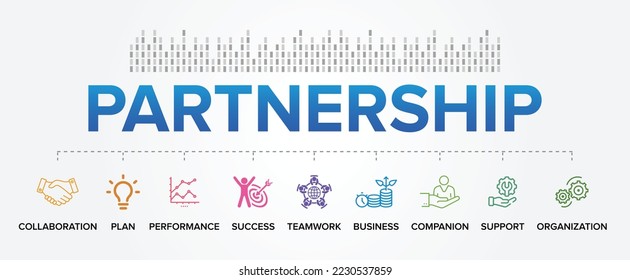 Partnership concept vector icons set infographic background.