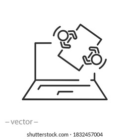 partnership concilium icon, online business meeting, virtual video conference, webinar or distance learning, thin line symbol on white background - editable stroke vector illustration