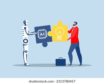 Partnership contact,Businessman matching cyborg idea or artificial intelligence technology futuristic, AI, Machine future cooperation vector illustrator