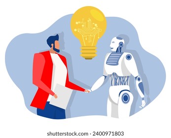 Partnership contact,Businessman matching cyborg idea or artificial intelligence technology futuristic, AI, Machine future cooperation vector illustrator