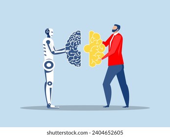 Partnership contact,Businessman matching cyborg idea or artificial intelligence technology futuristic, AI, with brain Machine future cooperation vector illustrator