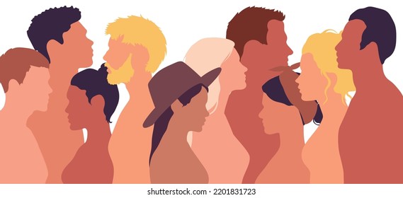 Partnership and cooperation among people from diverse and multicultural races in a society or community. People of different cultures in a flat cartoon group.