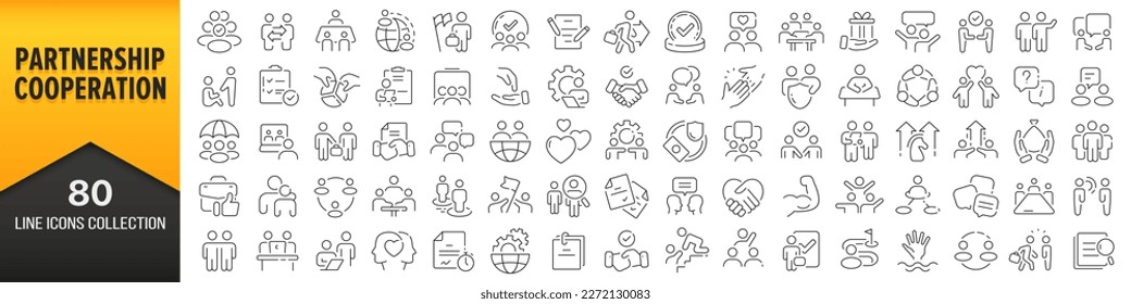 Partnership and cooperation line icons collection. Big UI icon set in a flat design. Thin outline icons pack. Vector illustration EPS10