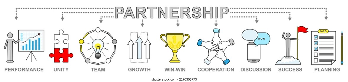Juego de iconos de asociación, cooperación y trabajo en equipo. Empleados dándose apoyo y ayudándose mutuamente, compañeros de trabajo, compañeros. Equipo de negocios trabajando juntos por el éxito y el crecimiento. Discusión corporativa