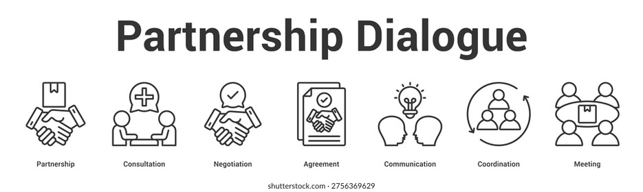 Partnership Dialogue web banner icon set vector illustration concept for business with icon of Partnership, Consultation, Negotiation, Agreement, Communicati.