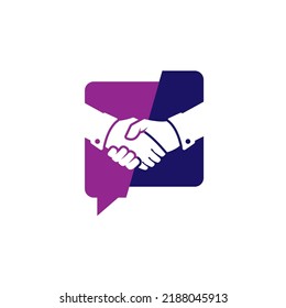 Partnership Discussion Logo Design. Handshake Isolated On Bubble Chat Illustration