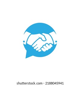 Partnership discussion logo design. Handshake isolated on bubble chat illustration